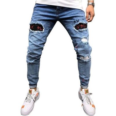 Jeans Pour Hommes Serr Trou Occasionnel Jeans Slim Stretch Cowboy
