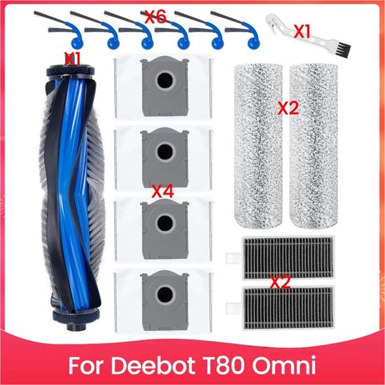 Kit Accessoires 18 Pièces Pour Robot Aspirateur ECOVACS DEEBOT T80 OMNI - Brosse, Filtres, Chiffons, Sacs