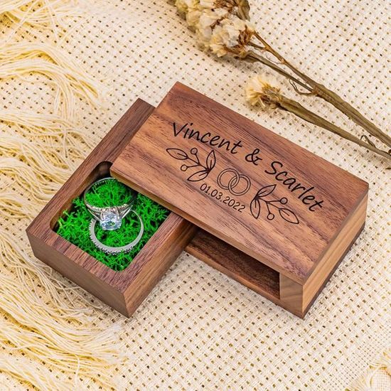 Boîte à Bagues Personnalisée Avec Incrustation En Laiton