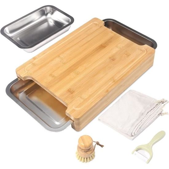 Five - Planche À Découper En Bambou Avec Bac Tiroir Intégré En Inox 35