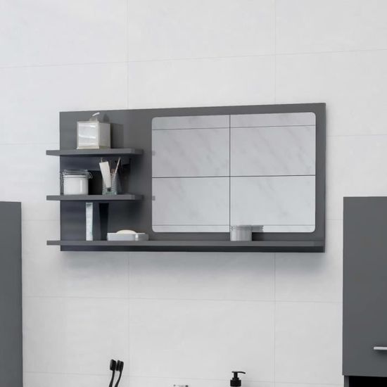 Nouveauté!Miroir Décoratif - Miroir Attrayante salon de salle de bain Gris brillant 90x10,5x45 cm Aggloméré256