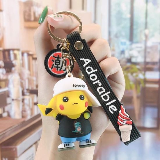 Cadeau de noël porte-clés casquette de baseball Pikachu porte-clés femme mignon résine sac d'école porte-clés chaîne pendentif