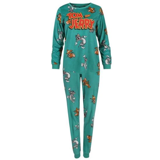 Tom and Jerry Pyjama turquoise pour femme deux pieces manches longues pyjama chaud