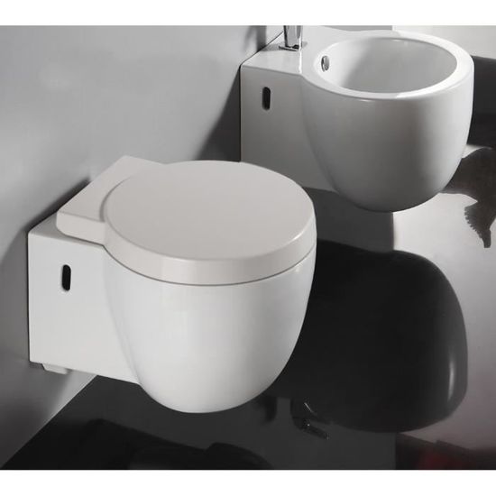 WC Suspendu Compact - RUE DU BAIN - Charm - Blanc - Sortie horizontale - Abattant amorti