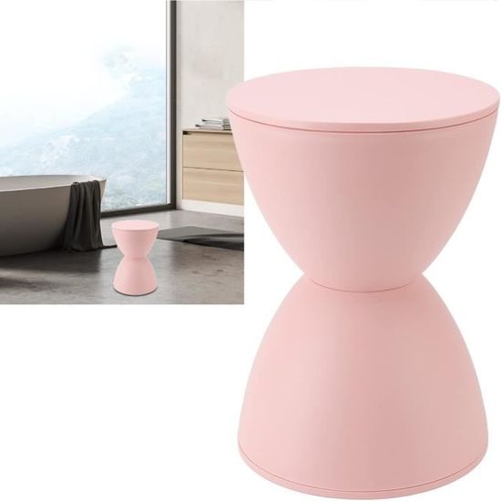 Tabouret Plastique Forme Sablier Blanc - Design Nordique Moderne - Pour Salle De Bain, Entrée, Chambre - 42 Cm De Haut - 11
