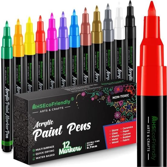 Lot De 60 Stylos Peinture Acrylique - Double Pointe Pinceau/Fin - Pour Roches, Bois, Verre