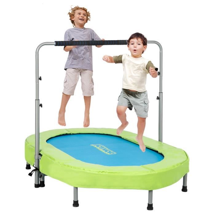 Trampoline fitness hauteur réglable pour Deux personne (142 * 92 * 128)cm Vert Bleu
