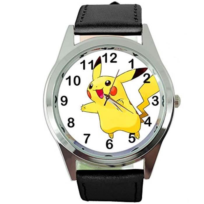 Montre Bracelet NIC61 Femmes Pikachu ronde Pokemon Quartz bande noire en cuir + gratuit + batterie de rechange gratuite sac-cadeau