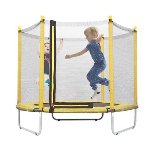 Trampoline de Jardin Jaune pour Enfants, Diamètre de 150 cm, Trampoline d'Intérieur avec filet de sécurité, Trampoline d'Exté