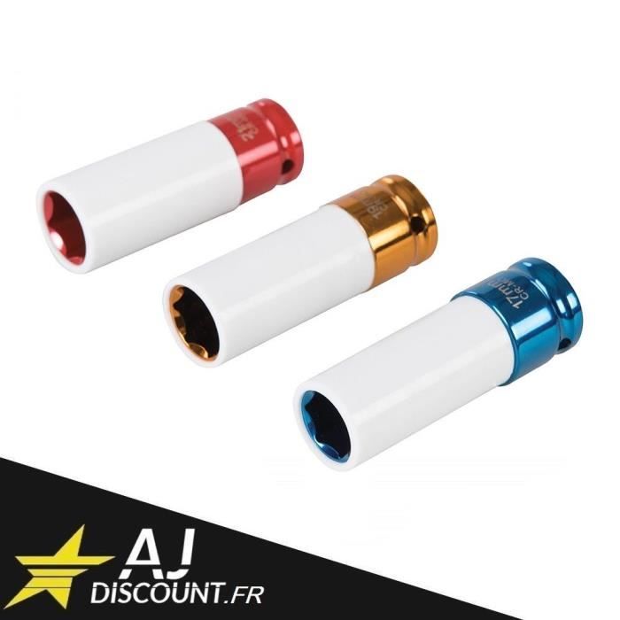 Jeu de 3 douilles à choc pour jante Alu 17, 19 et 21 mm en coffret - Protection jantes