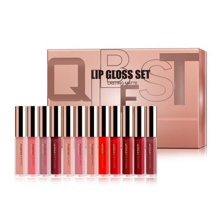 12PCS Nouveau liquide imperméable Fashion Matte Lipstick cosmétiques Sexy Lip Gloss Kit A @li329
