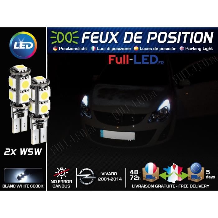 Ampoules Feux de position LED - Opel Vivaro 1- W5W blanc Xénon
