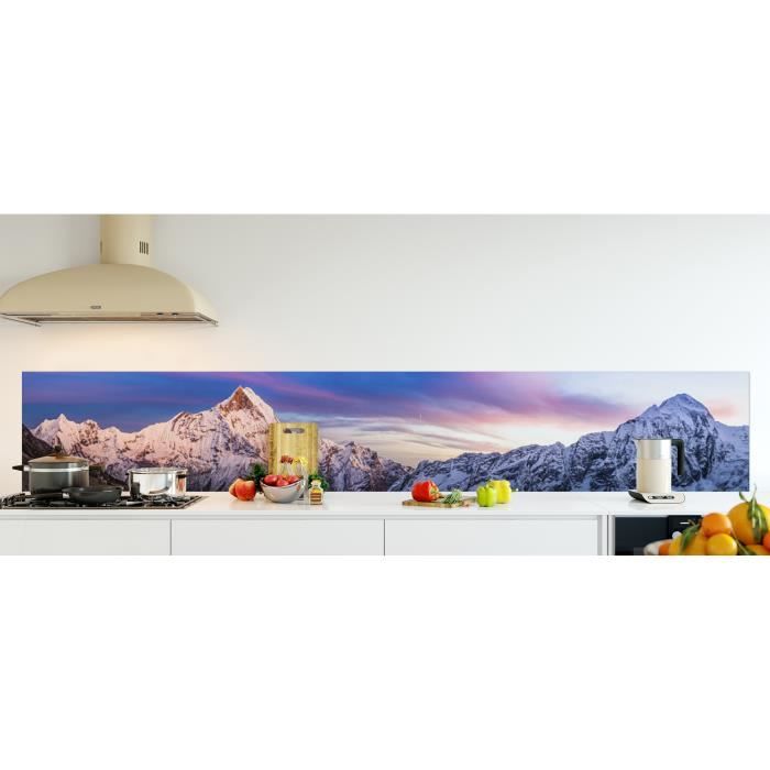 Crédence de cuisine adhésive en Panneau composite aluminium -Panorama de l'Annapurna sanctuaire de l'Himalaya, Népal- L. 300 x H...