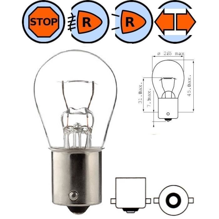 AMPOULE 12V 21W BA15S VOLVO AUDI BMW FORD OPEL ALFA ROMEO FEU ARRIERE CLIGNOTANT STOP POSITION MOTO TRANSPARENT AUTO PHARE LAMPE