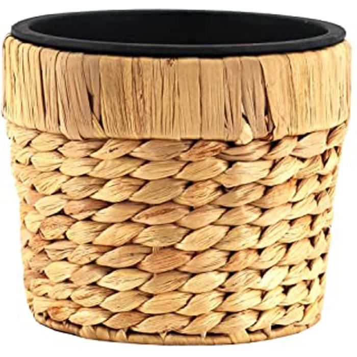 Pot de fleurs rond tressé en herbe de mer avec insert en plastique pour planter – Pot de fleurs – 16 cm