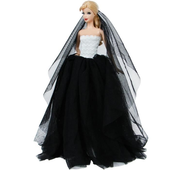Mode bretelles dentelle robe de bal mariée blanc robes de mariée princesse traînant voile vêtements pour Barbie poupée accessoires