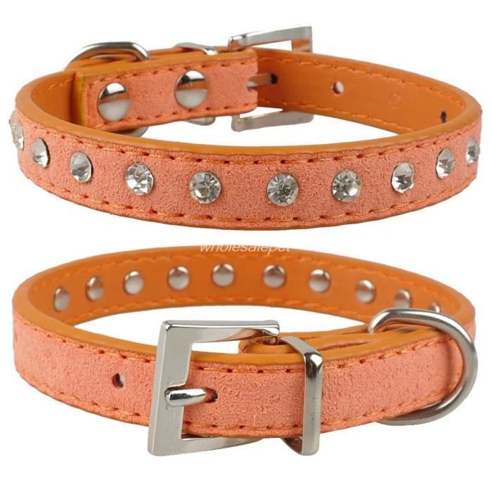 Laisses Colliers,Colliers en cuir Pu XS S M pour Chihuahua Collier de chien couleur rose strass 1 rangée, diamants - Type Orange-S