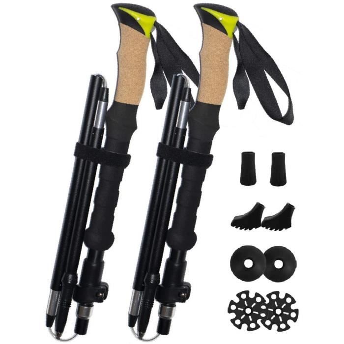 Bâtons de Randonnée Pliable, Réglable Poles Trekking Antichoc Antidérapant Bâtons de Marche Téléscopique en Aluminium Ultra Léger po