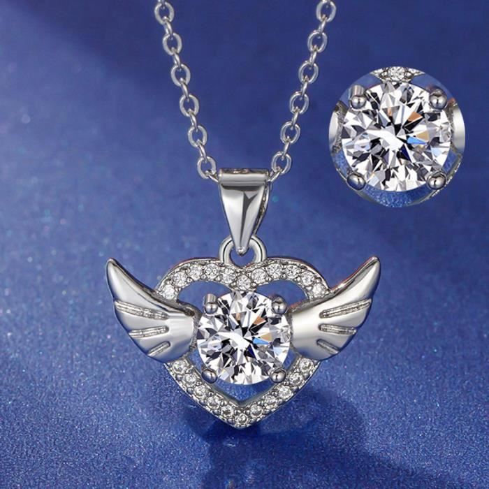 Collier Femme Coeur,Angel Wings Heart-Shaped Moissanite Necklace,Female Clavicle Chain Micro-21