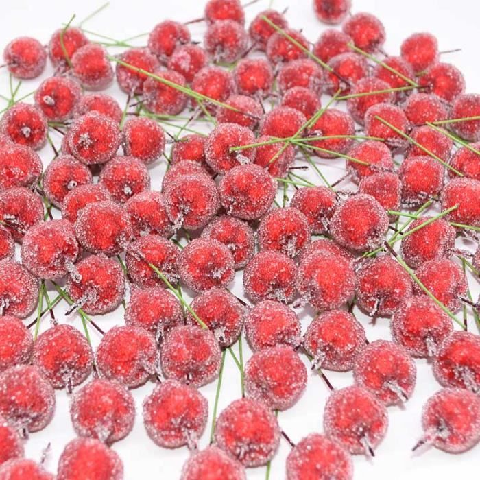 30 pièces 2cm artificielle Mini pomme faux fruits baies de verre grenade rouge cerise Bouquet étamine de noël décoratif~*LL5431
