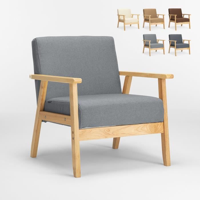 Fauteuil Chaise scandinave design vintage en bois avec accoudoirs Uteplass, Couleur: Gris