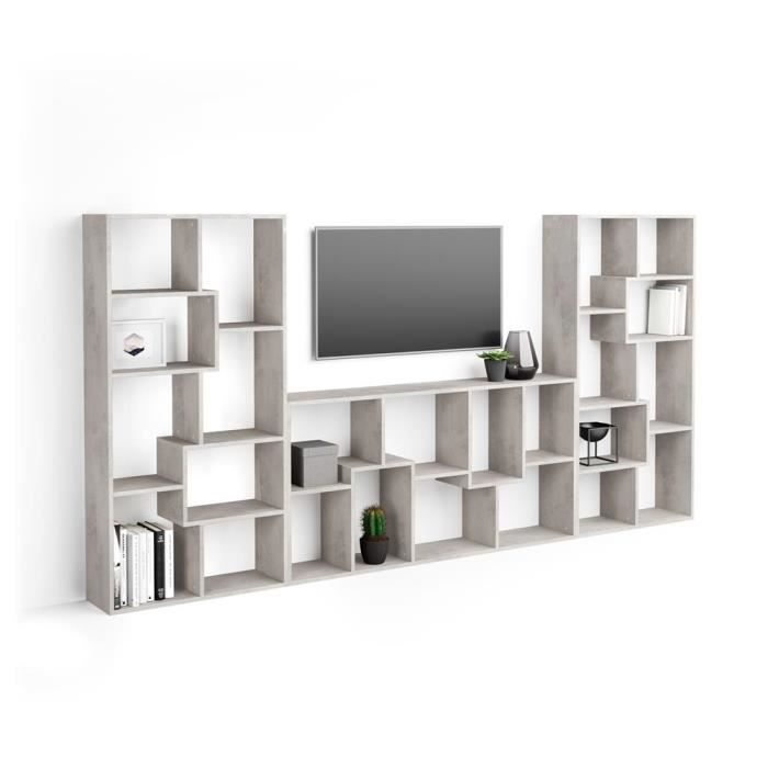 Mobili Fiver, Meuble TV mural Iacopo, Béton, Mélaminé, Made in Italy
