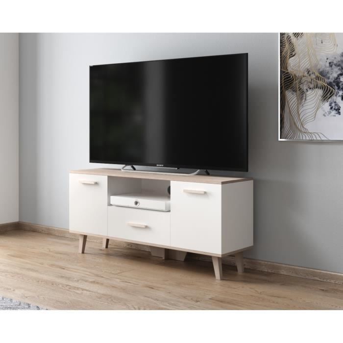 Scandinave Meuble TV - L120 - Chêne Sonoma - Blanc