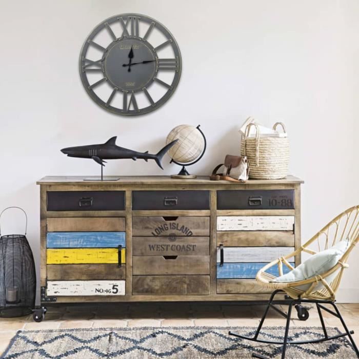 Horloge murale Gris 60 cm MDF - HORLOGE - PENDULE
