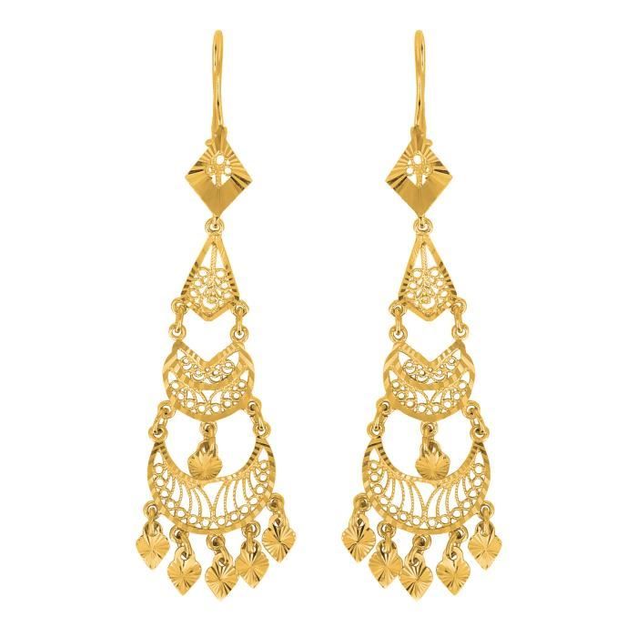 Boucles D'Oreilles Orientales Pendantes Filigranées En Or 18 Carats