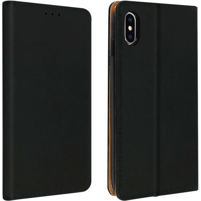 Étui Apple iPhone XS / X Housse Porte-carte Support Vidéo Cuir Véritable noir Noir
