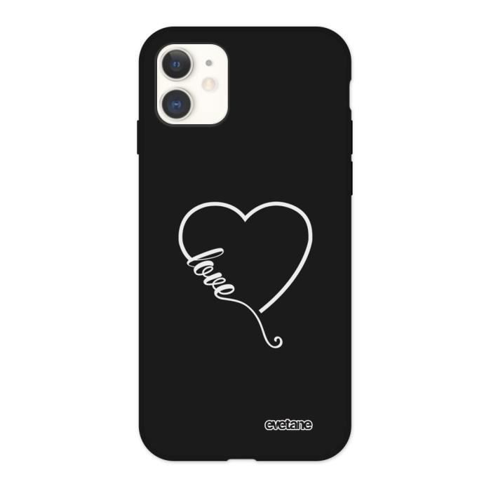 Coque pour iPhone 11 Silicone Liquide Douce noir Coeur love Evetane.