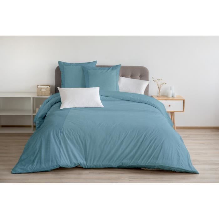 Housse de Couette 3 Pièces - 100% Coton 57 Fils - 2 Personnes 220x240 cm - FUKUOKA Bleu