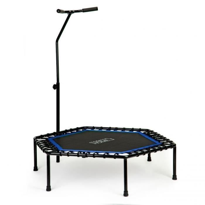 MSTORE - Trampoline de fitness avec barre frontale - 109 x 125 x 104 - 6 pieds- Patins adhérents - Accessoire pour le sport - Bleu