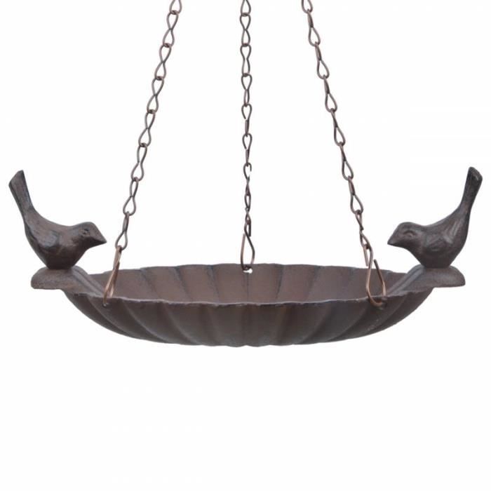 Bain à Oiseaux à Suspendre Auge ou Mangeoire à Oiseaux Ronde Coupelle en Fonte Patinée Marron 7,8x14,7x20,9cm