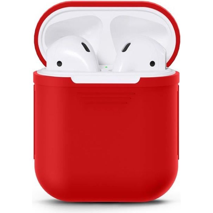 Housse Étui Airpods Casque portables Coque de protection en silicone et de peau pour Apple Airpods casque (Rouge)