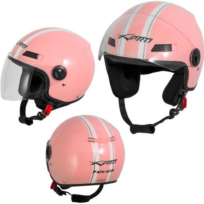 Casque Avec Moto Scooter Quad Jet Visiere ECE 22 Rose XS