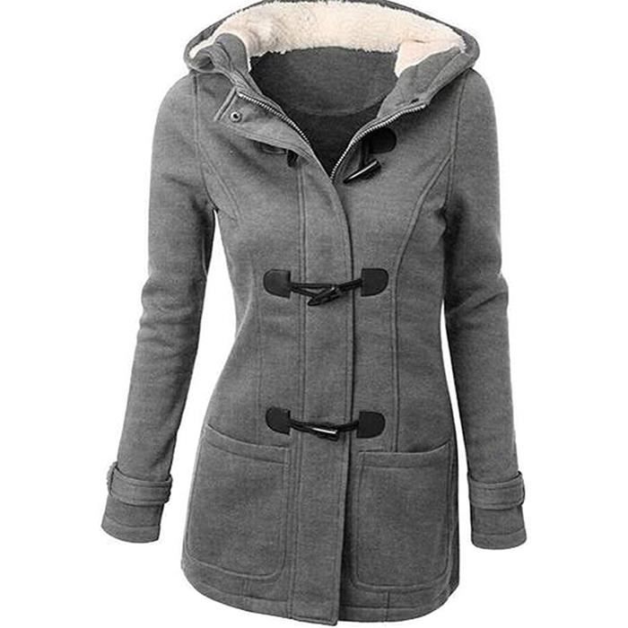 Manteau Femme de mi-longue à capuche Manteau épaississant Slim Duffle coat