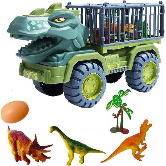 Jouets Camion et 3 Dinosaures - Transporteur Tyrannosaurus avec 3 Dinosaures +1 arbre +1 œuf - Cadeau Portable pour enfant