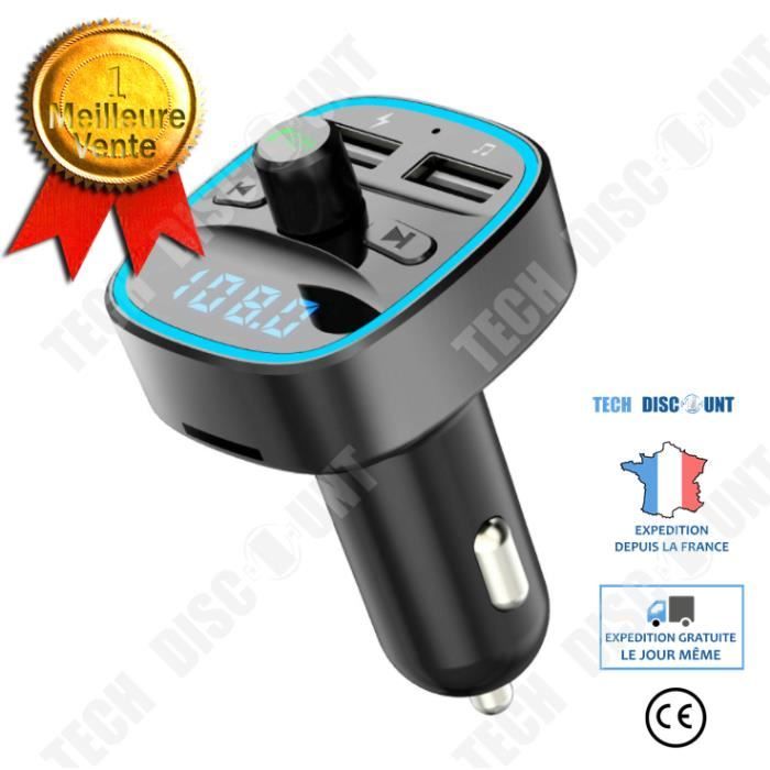 TD® Transmetteur FM Bluetooth, Voiture Lecteur MP3 Radio Sans Fil Kit FM avec Dual USB Ports, Appel Main Libre, Support SD/TF, USB