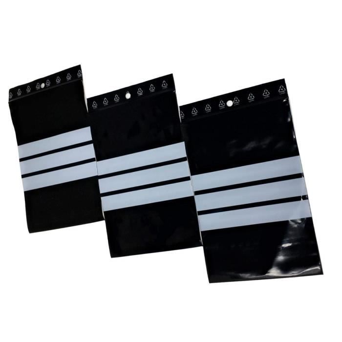 500 Sachet zip noir 60 X 80 mm 8 X 6 cm Sachets zip opaque résistant UV 60 μ 3 bande de marquage blanche zip écriture sachet plastiq