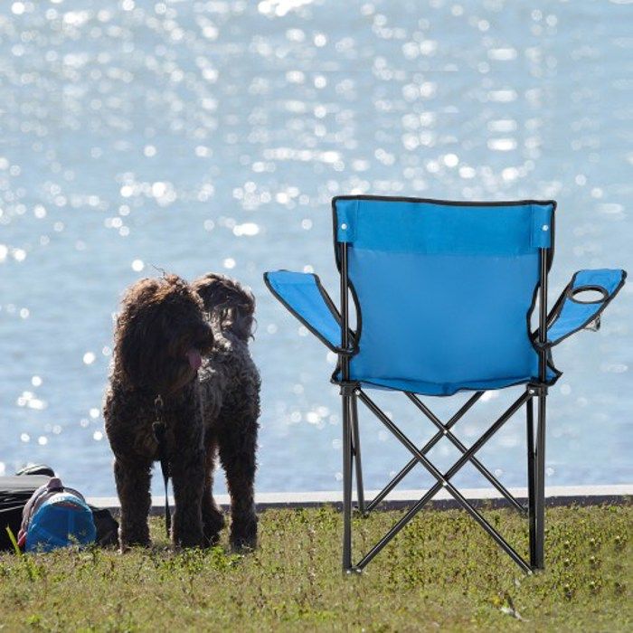 fauteuil de camping pliante, fauteuil de pêche avec porte boisson + sac de transport- bleu