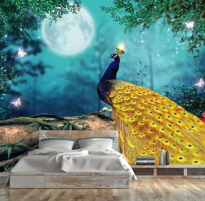 Papier Peint Mural Adhésif 3D - Motif Paon Coloré I4186 - Autocollant Mural