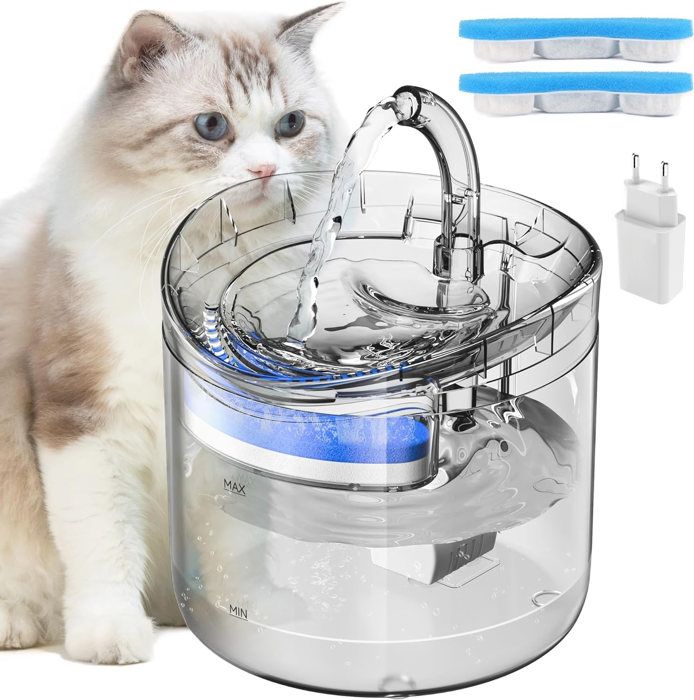 Meilleurs prix pour Automatique 1,8L Fontaines à Eau pour Chats Chiot Animaux avec 2 Modes d'eau Intelligents 3 Filtre Charbon 1 Pompe USB Silencieuse