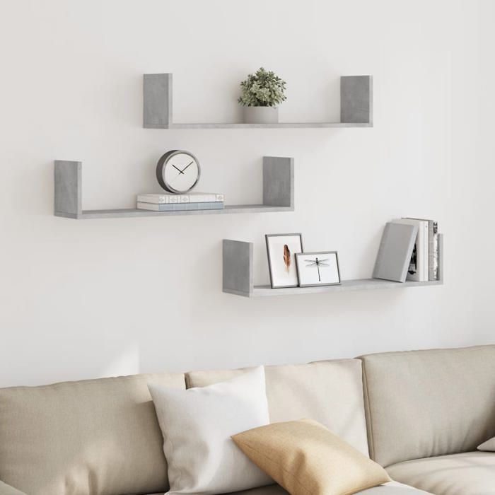 vidaXL Étagères murales 3 pcs gris béton 80x18x18 cm bois dingénierie 853293