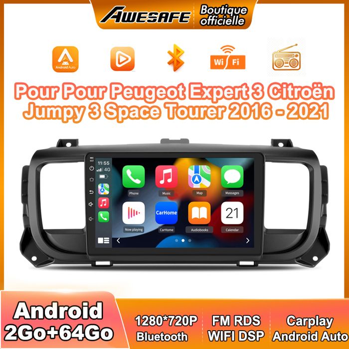 AWESAFE Autoradio Android 13 pour Peugeot Expert 3 Citroën Jumpy 3 Space Tourer (2016-2021) 2Go+64Go 9 écran Carplay Android Auto