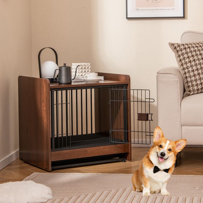 Meilleurs prix pour GOPLUS Cage pour Chien Intérieur avec Porte à Verrou & Plateau Amovible, Jusqu'à 50 KG, Brun Rustique