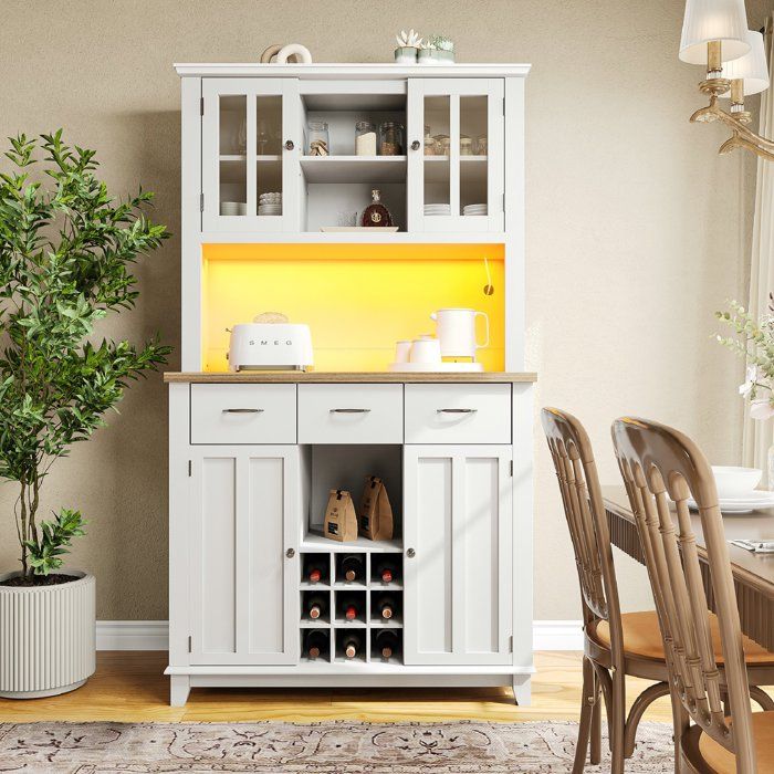 Buffet haut 106 X 40 X 179,5 cm,avec Éclairage LED et tiroir blancC ...