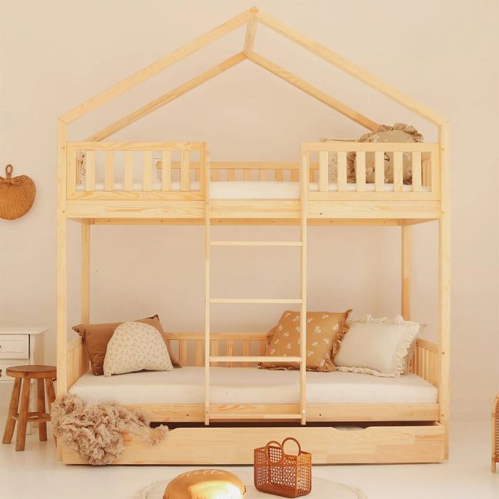 Lit cabane superposé avec tiroir Petits-meubles - Roxane - 199 x 106 x 230cm - Bois naturel Lit cabane superposé avec tiroir Petits-meubles - Roxane - 199 x 106 x 230cm - Bois naturel