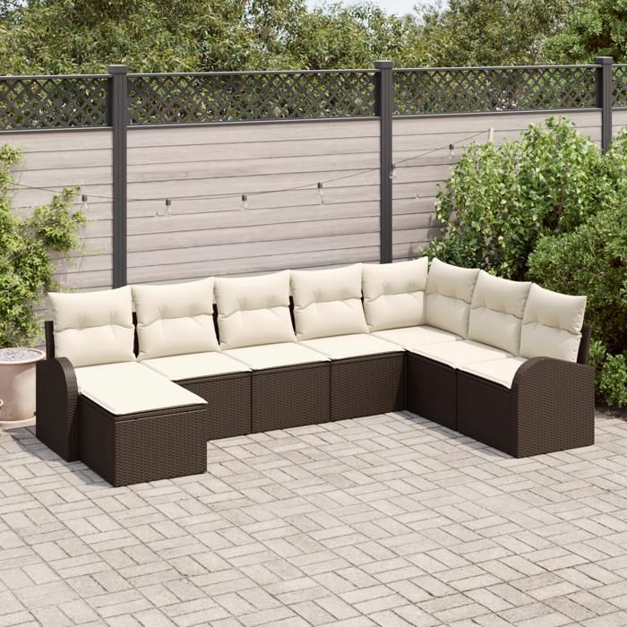 vidaXL Ensemble de canapé de jardin avec coussins en poly rotin marron 3346158