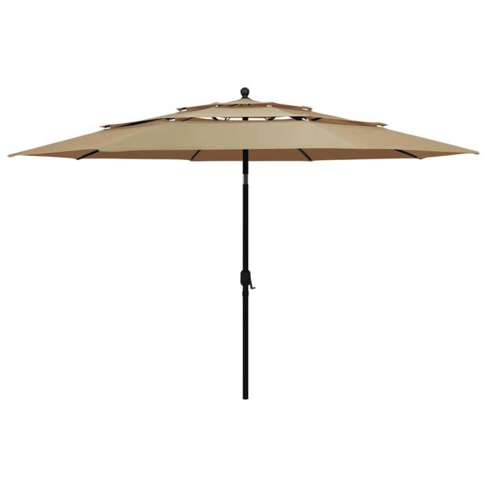 Anti-UV Parasol de jardin - UU - à 3 niveaux - avec mât en aluminium taupe 35 m - Coupe-vent et imperméable LL00011209